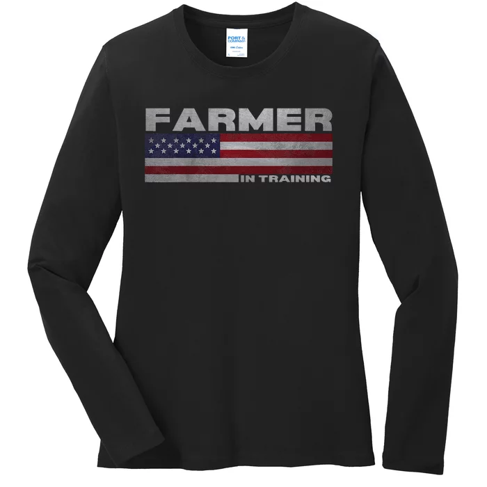 Funny Vintage Tractor Idea Farmer In Training Ladies Long Sleeve Shirt