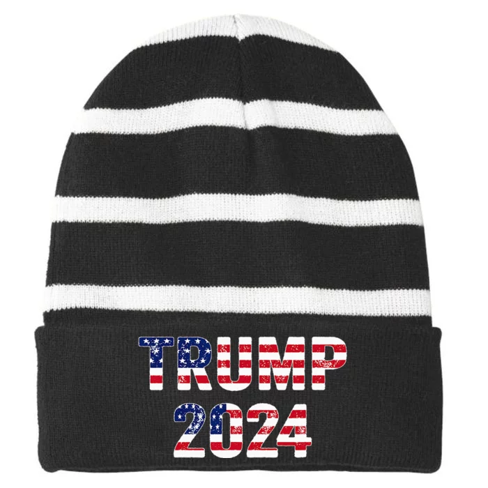 Funny Vintage Trump 2024 Election Striped Beanie with Solid Band