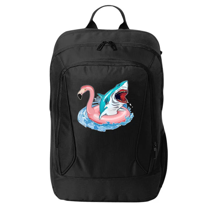 Funny Vacation Time Flamingo SwimTube Shark City Backpack