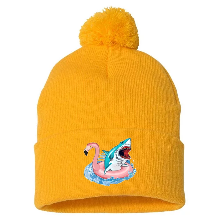 Funny Vacation Time Flamingo SwimTube Shark Pom Pom 12in Knit Beanie