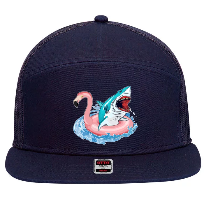 Funny Vacation Time Flamingo SwimTube Shark 7 Panel Mesh Trucker Snapback Hat