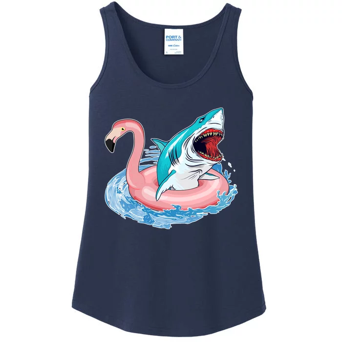 Funny Vacation Time Flamingo SwimTube Shark Ladies Essential Tank