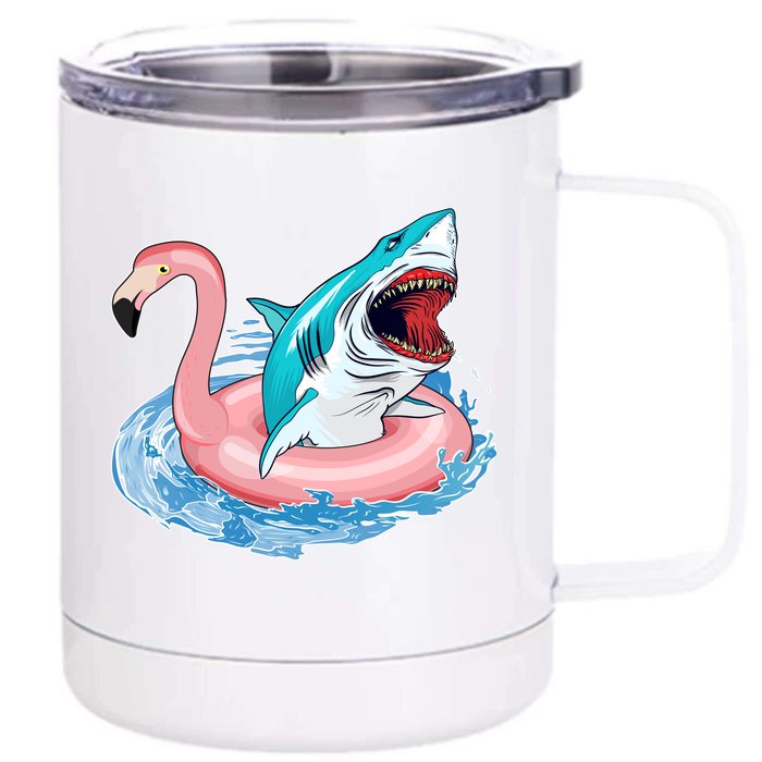 Funny Vacation Time Flamingo SwimTube Shark Front & Back 12oz Stainless Steel Tumbler Cup