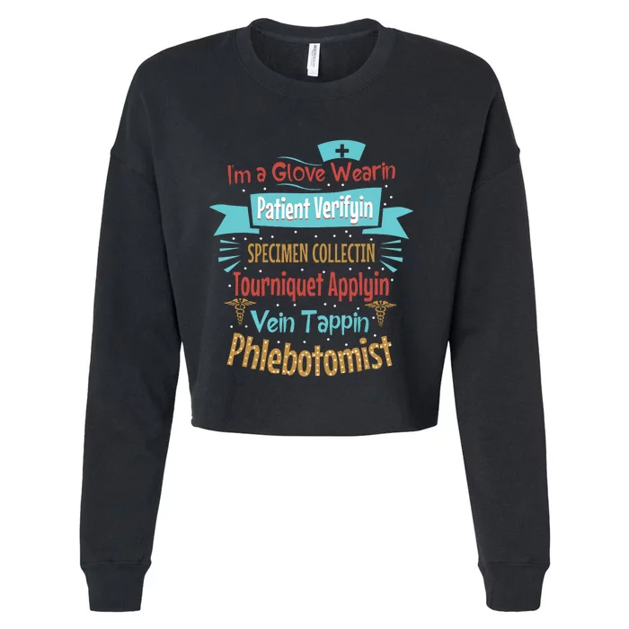 Funny Vein Tapping Phlebotomist Phlebotomy Technician Women Cropped Pullover Crew