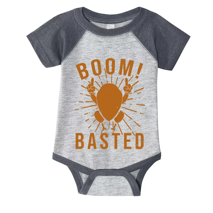 Funny Vintage Thanksgiving Turkey Boom Basted Infant Baby Jersey Bodysuit