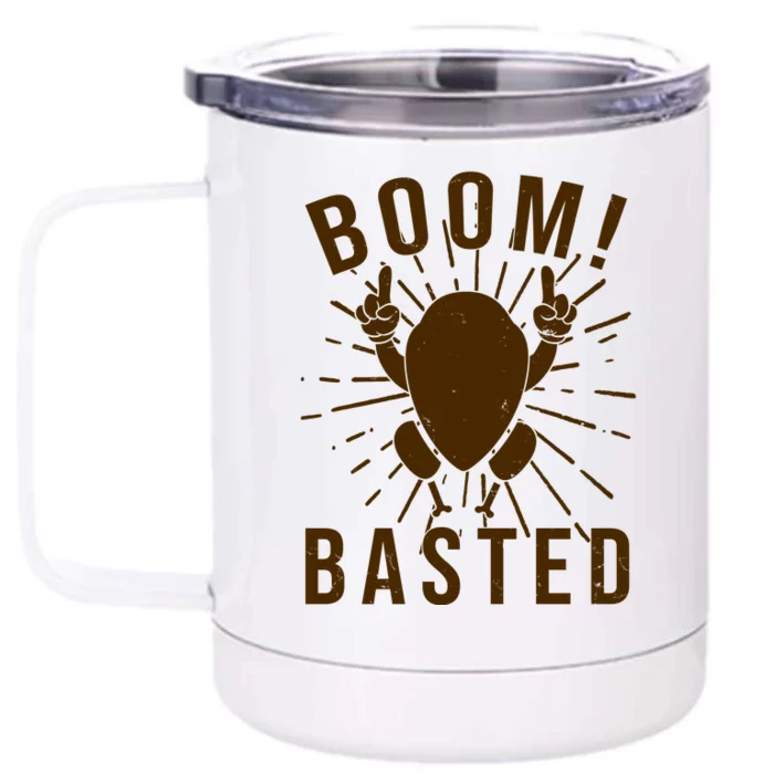 Funny Vintage Thanksgiving Turkey Boom Basted Front & Back 12oz Stainless Steel Tumbler Cup