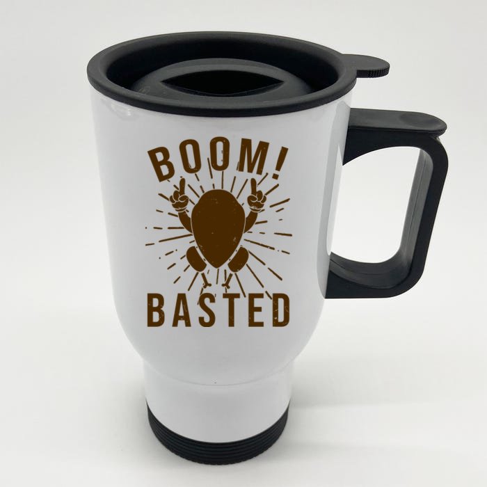 Funny Vintage Thanksgiving Turkey Boom Basted Front & Back Stainless Steel Travel Mug