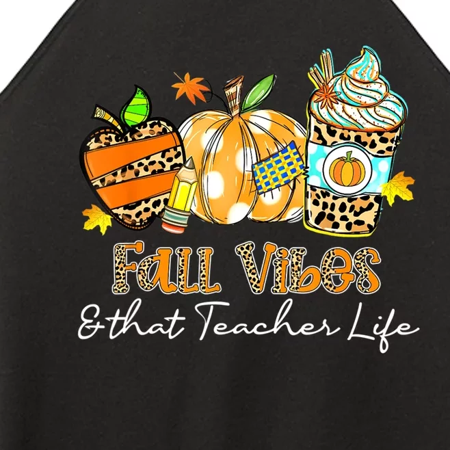 Fall Vibes & That Teacher Life Apple Pencil Pumpkin Fall Women’s Perfect Tri Rocker Tank