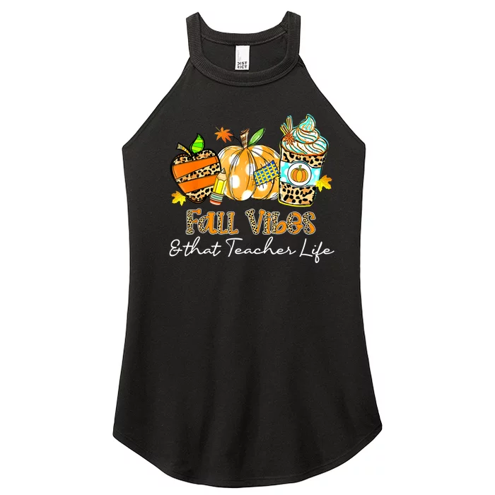 Fall Vibes & That Teacher Life Apple Pencil Pumpkin Fall Women’s Perfect Tri Rocker Tank