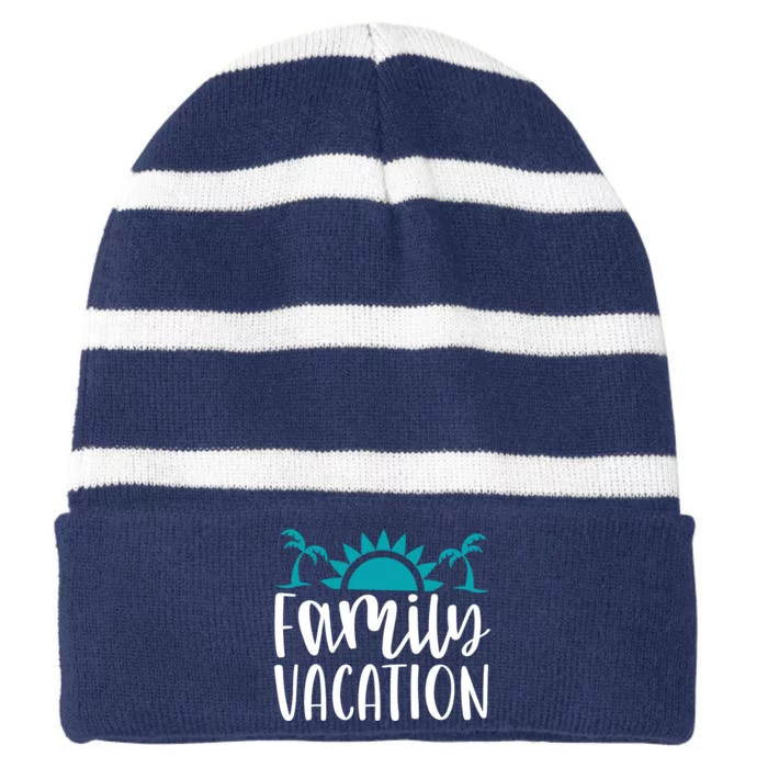 Family Vacation Tropical Beach Travel Striped Beanie with Solid Band