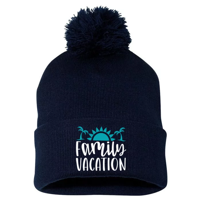 Family Vacation Tropical Beach Travel Pom Pom 12in Knit Beanie