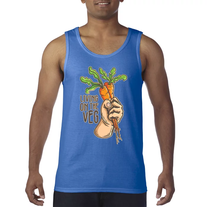 Funny Vegan Vegetarian Pun Tee Living On The Veg Cute Gift Tank Top