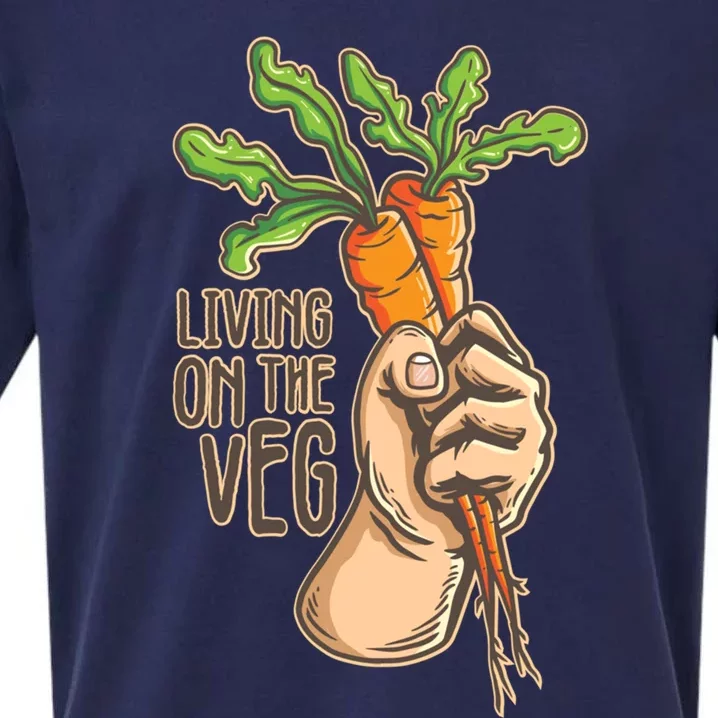 Funny Vegan Vegetarian Pun Tee Living On The Veg Cute Gift Sueded Cloud Jersey T-Shirt