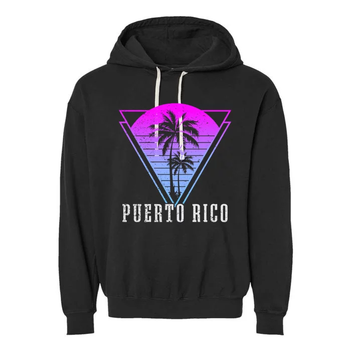 Family Vacation Vintage Palm Tree 80S Puerto Rico Beach Funny Gift Garment-Dyed Fleece Hoodie