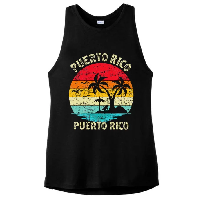 Family Vacation Vintage Retro Puerto Rico San Juan Beach Ladies Tri-Blend Wicking Tank