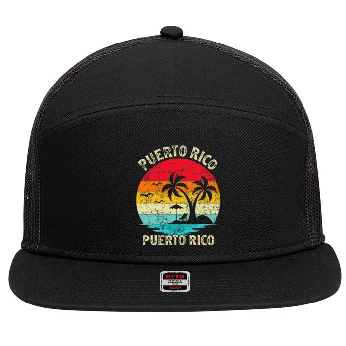 Family Vacation Vintage Retro Puerto Rico San Juan Beach 7 Panel Mesh Trucker Snapback Hat