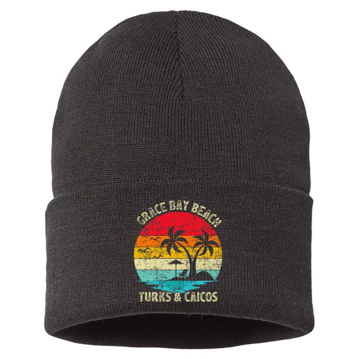 Family Vacation Vintage Turks And Caicos Grace Bay Beach Sustainable Knit Beanie