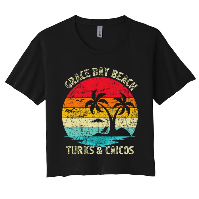 Family Vacation Vintage Turks And Caicos Grace Bay Beach Women's Crop Top Tee