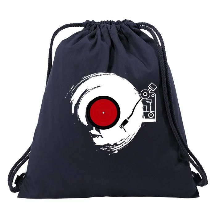 Funny Vintage Vinyl Record Player Sketch Drawing Drawstring Bag