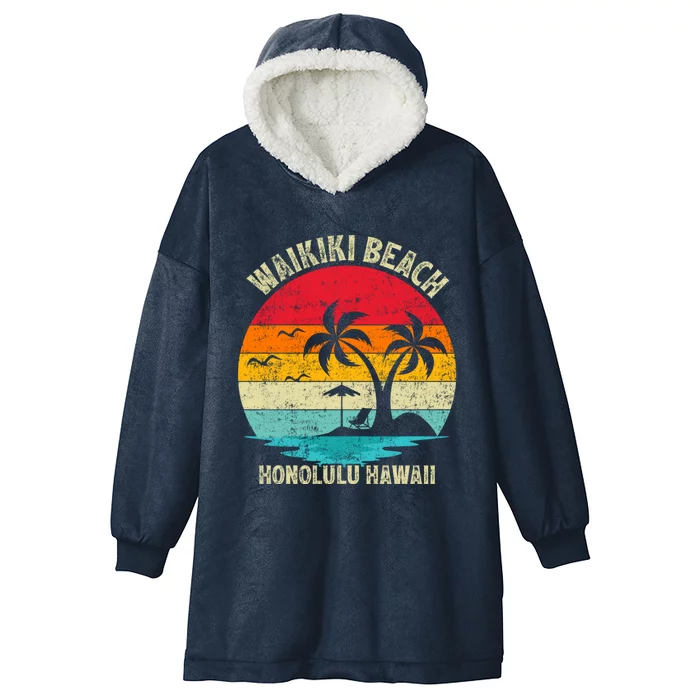 Family Vacation Vintage Retro Honolulu Hawaii Waikiki Beach Gift Hooded Wearable Blanket