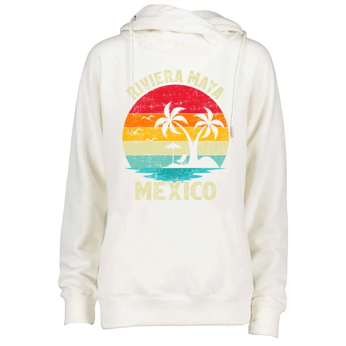 Family Vacation Vintage Retro Mexico Riviera Maya Beach Gift Womens Funnel Neck Pullover Hood