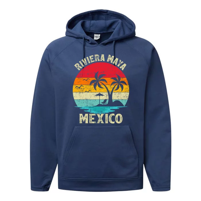 Family Vacation Vintage Retro Mexico Riviera Maya Beach Gift Performance Fleece Hoodie