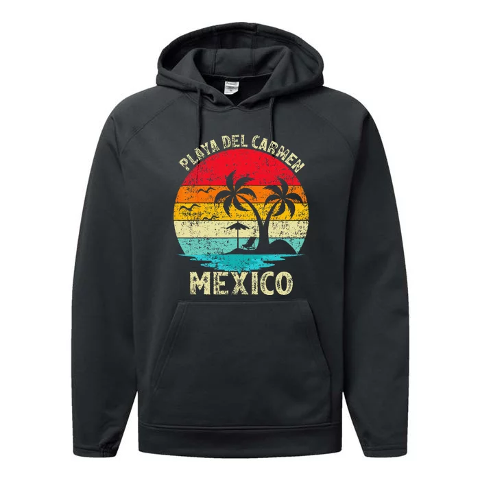 Family Vacation Vintage Retro Mexico Playa Del Carmen Beach Performance Fleece Hoodie