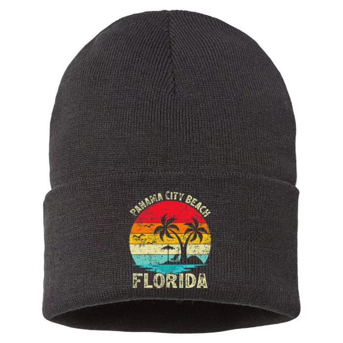 Family Vacation Vintage Retro Florida Panama City Beach Sustainable Knit Beanie