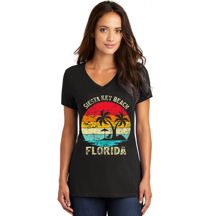 Family Vacation Vintage Retro Florida Siesta Key Beach Women's V-Neck T-Shirt