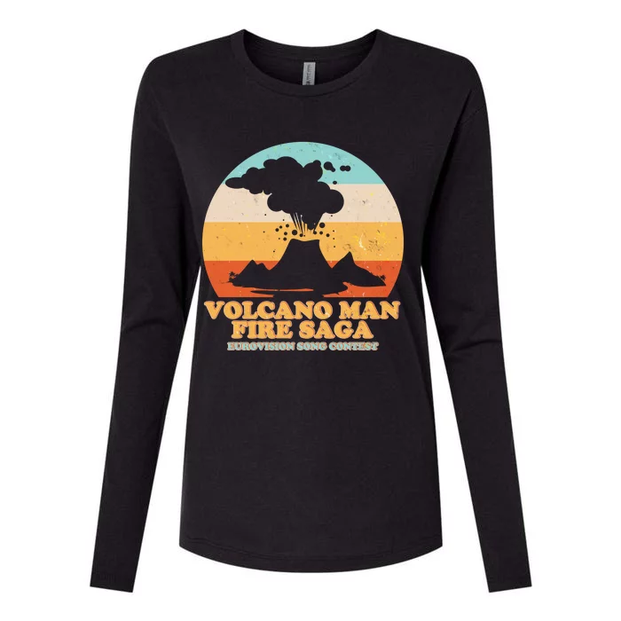 Funny Vintage Volcano Man Fire Saga Eurovision Song Contest Womens Cotton Relaxed Long Sleeve T-Shirt