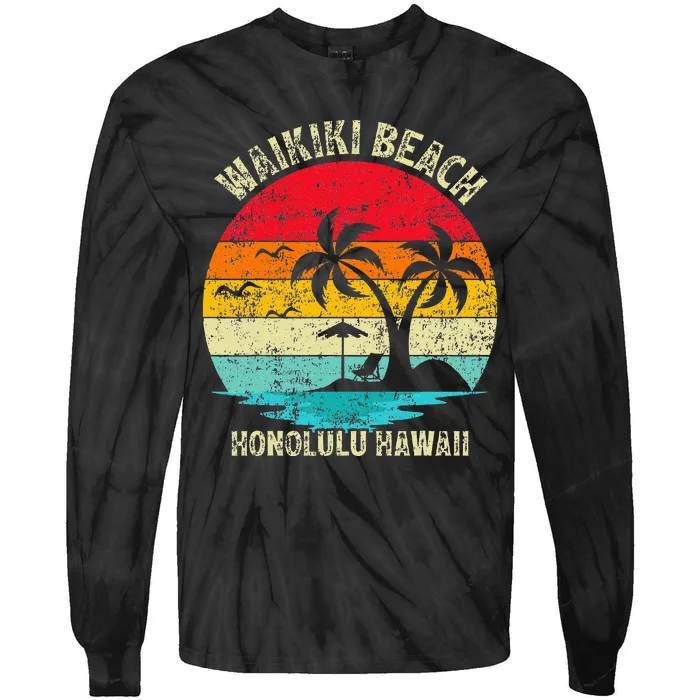 Family Vacation Vintage Retro Honolulu Hawaii Waikiki Beach Tie-Dye Long Sleeve Shirt