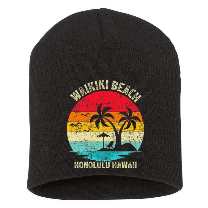 Family Vacation Vintage Retro Honolulu Hawaii Waikiki Beach Short Acrylic Beanie