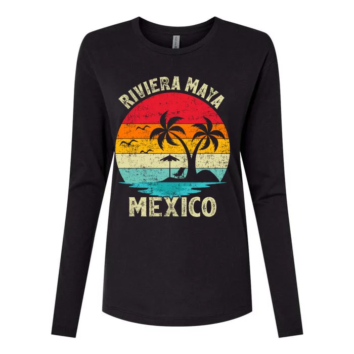 Family Vacation Vintage Retro Mexico Riviera Maya Beach Gift Womens Cotton Relaxed Long Sleeve T-Shirt