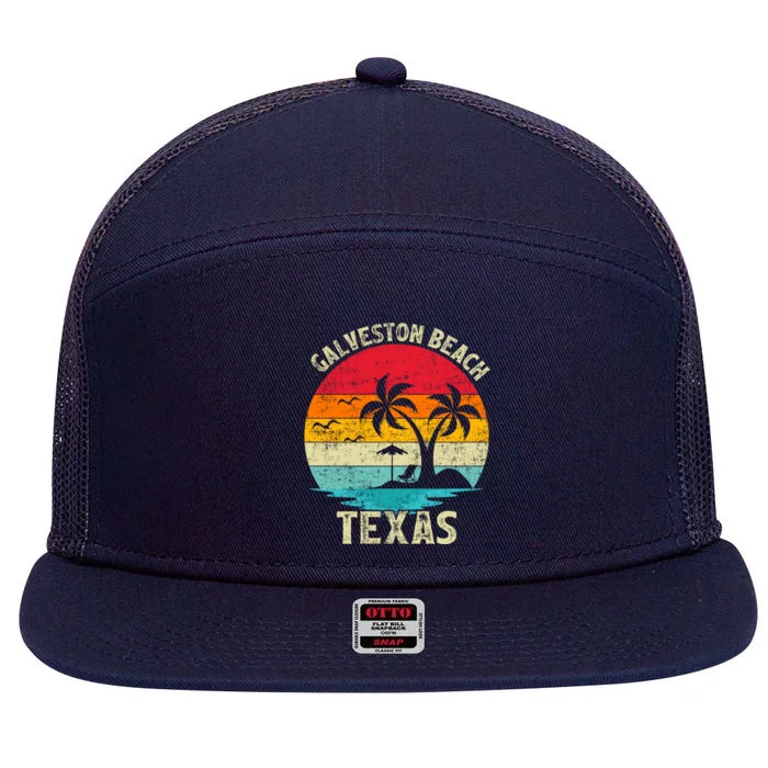 Family Vacation Vintage Retro Texas Galveston Beach Gift 7 Panel Mesh Trucker Snapback Hat