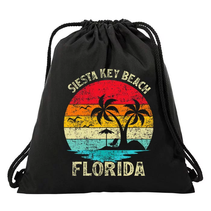 Family Vacation Vintage Retro Florida Siesta Key Beach Drawstring Bag