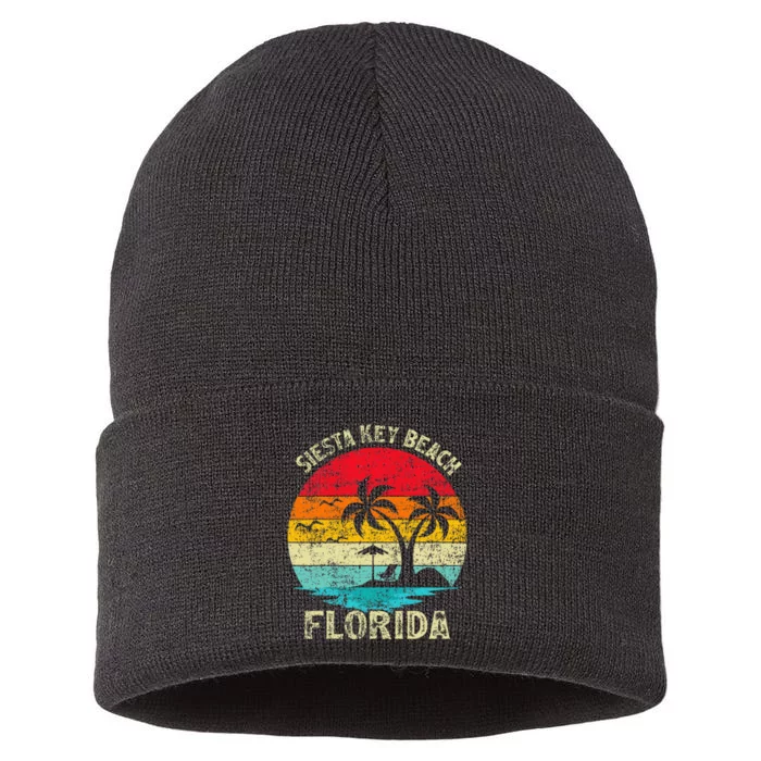 Family Vacation Vintage Retro Florida Siesta Key Beach Sustainable Knit Beanie