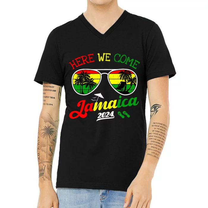 Family Vacation Vacay Girl Trip Jamaica Here We Come 2024 V-Neck T-Shirt