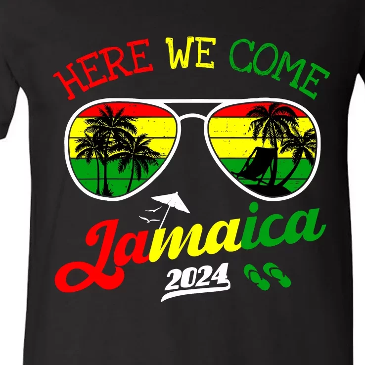 Family Vacation Vacay Girl Trip Jamaica Here We Come 2024 V-Neck T-Shirt