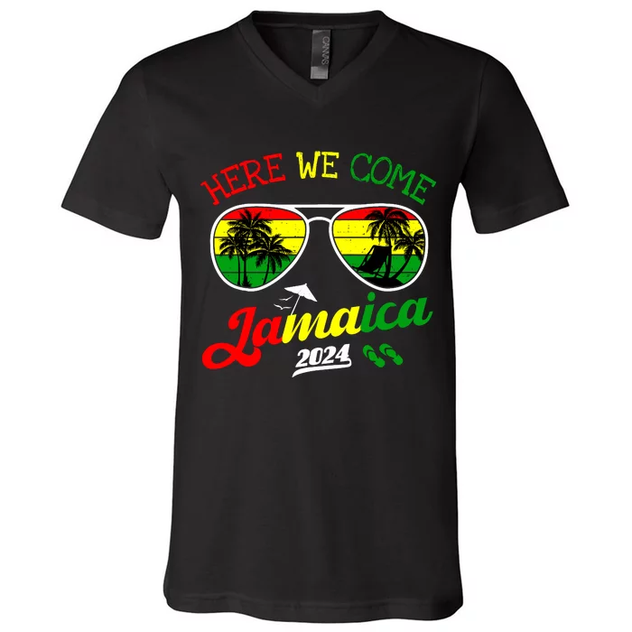 Family Vacation Vacay Girl Trip Jamaica Here We Come 2024 V-Neck T-Shirt