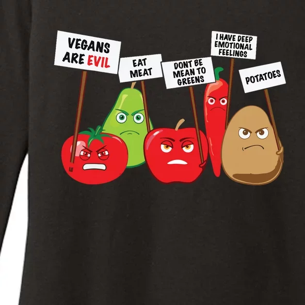 Funny Vegan Vegetables Fruits Protesting Against Vegans Womens CVC Long Sleeve Shirt