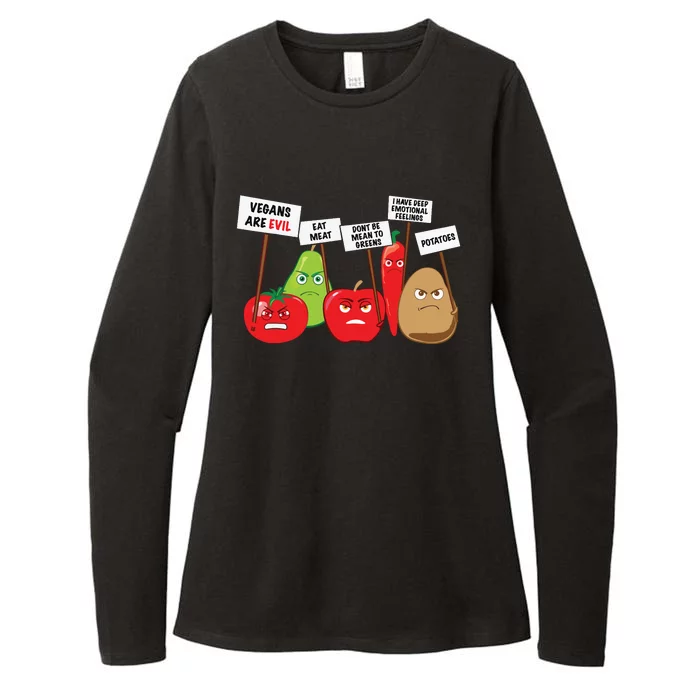 Funny Vegan Vegetables Fruits Protesting Against Vegans Womens CVC Long Sleeve Shirt