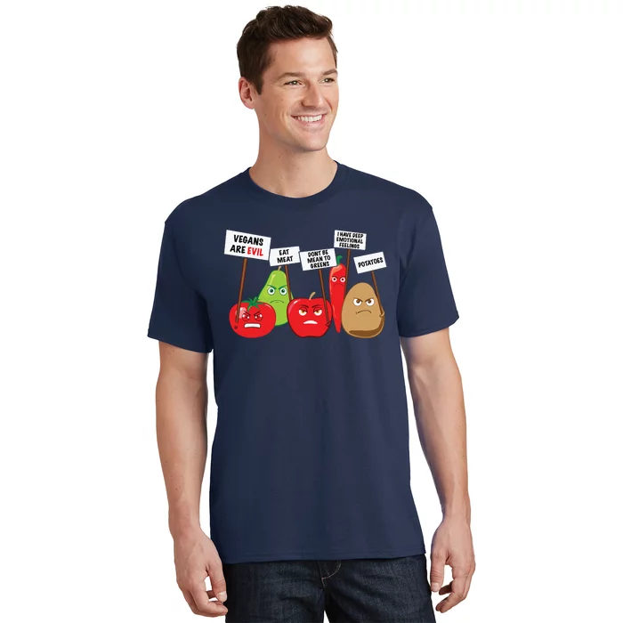 Funny Vegan Vegetables Fruits Protesting Against Vegans T-Shirt