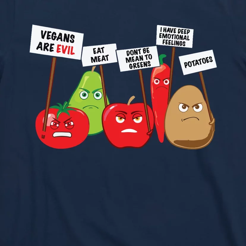 Funny Vegan Vegetables Fruits Protesting Against Vegans T-Shirt