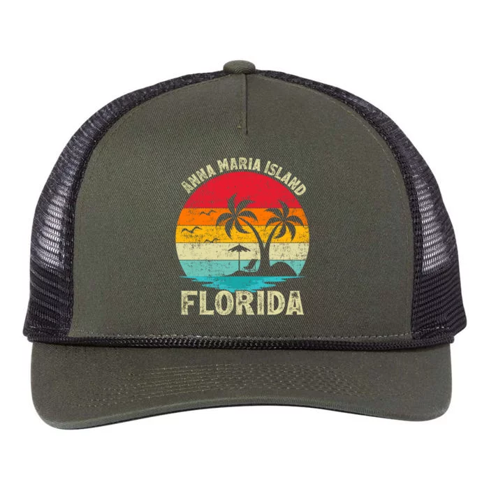 Family Vacation Vintage Retro Florida Anna Maria Island Gift Retro Rope Trucker Hat Cap