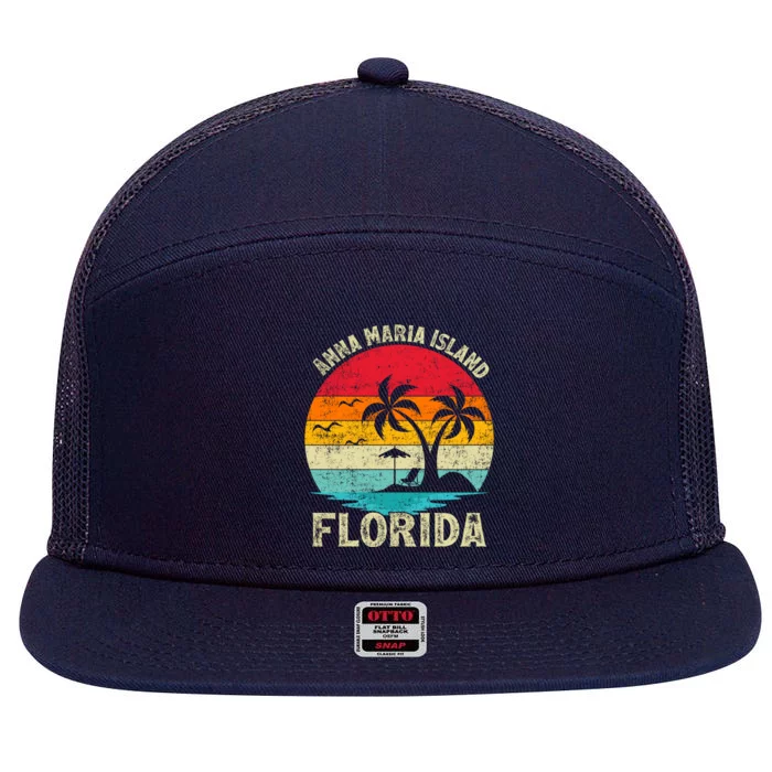 Family Vacation Vintage Retro Florida Anna Maria Island Gift 7 Panel Mesh Trucker Snapback Hat