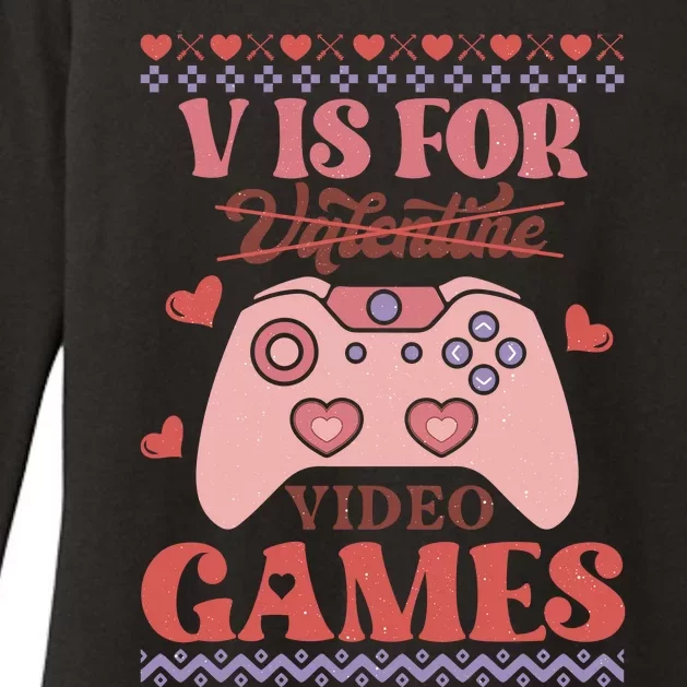 Funny Valentine V Is For Video Games Womens CVC Long Sleeve Shirt