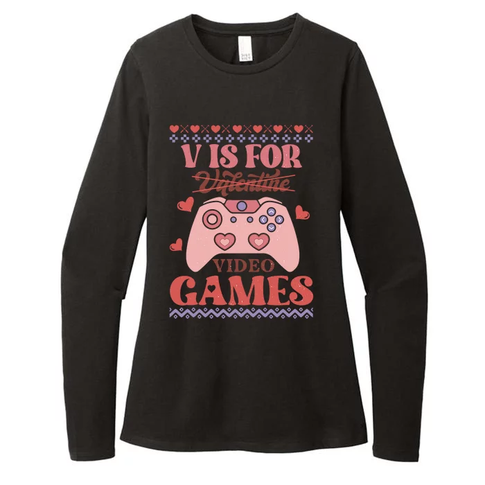 Funny Valentine V Is For Video Games Womens CVC Long Sleeve Shirt