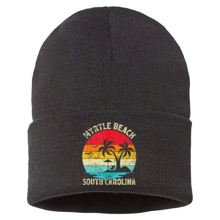 Family Vacation Vintage Retro South Carolina Myrtle Beach Sustainable Knit Beanie