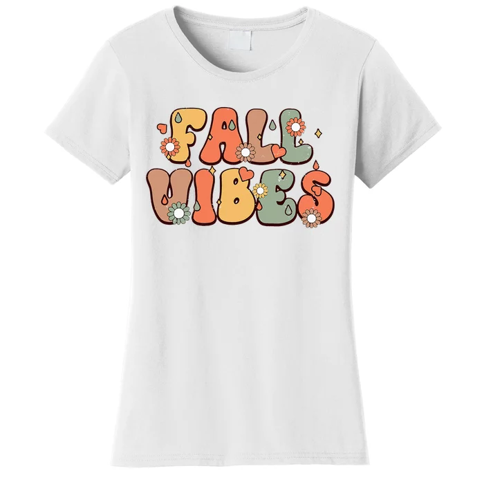 Fall Vibes Vintage Groovy Fall Season Retro Leopard Autumn Women's T-Shirt