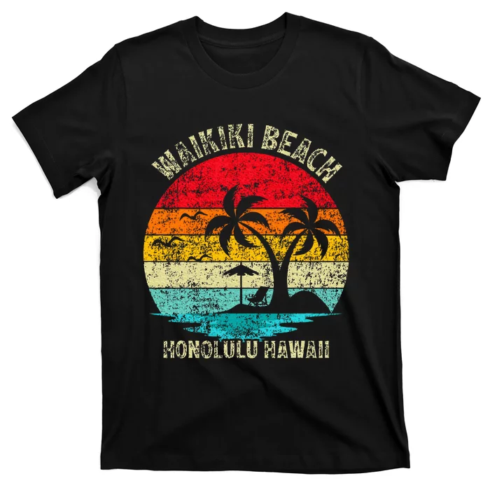 Family Vacation Vintage Retro Honolulu Hawaii Waikiki Beach T-Shirt